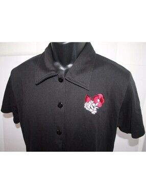 Needle & Thread Womens Medium Black Button Front SS Shirt Embroidered Flowers